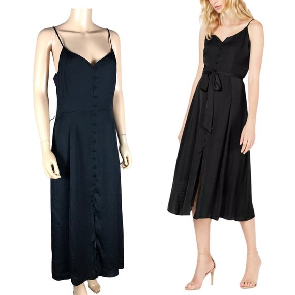 VINCE CAMUTO Black Satin A-Line Midi Dress NWOT 6 - Picture 1 of 9